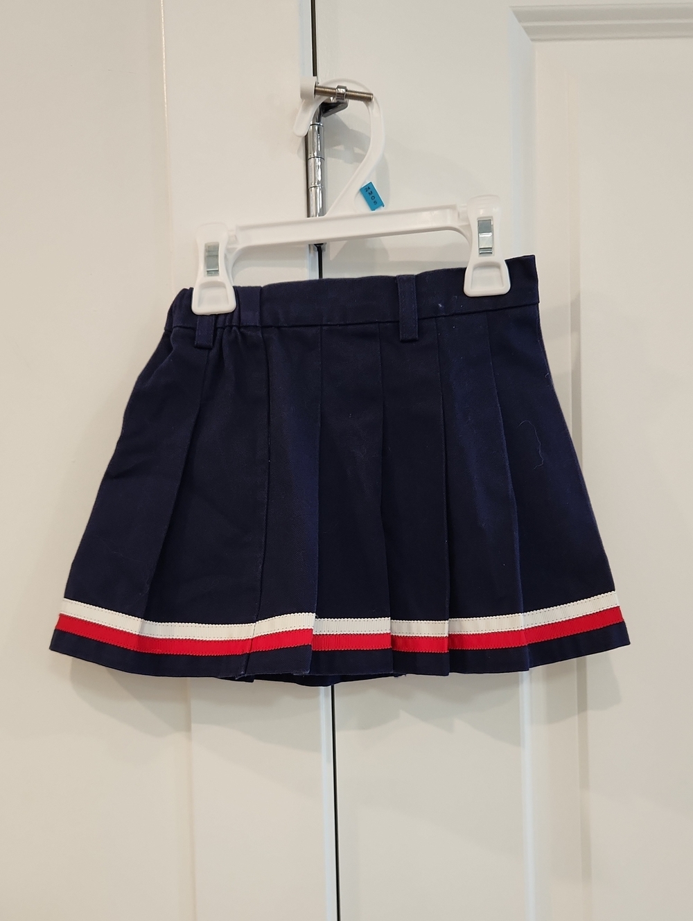 NWT Zara Kids Girl Navy Pleated Skirt with Red & White Stripe Sample Skirt
